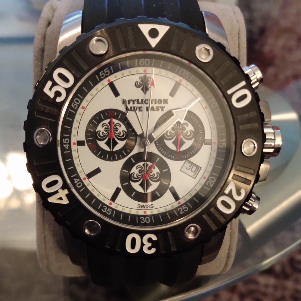 Men's affliction watch with black rubber band